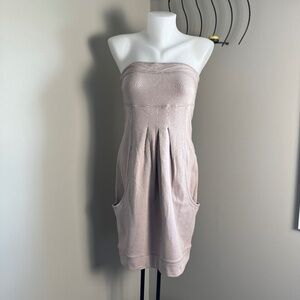 Moda International Strapless Tube-Top Knee Dress Beige Medium‎ Pockets Festival